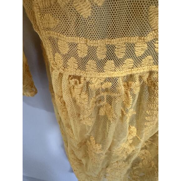 NWT Lane Bryant Sz 18/20 Statement Mustard Yellow Lace Long Boho Jacket Floral - Picture 7 of 8